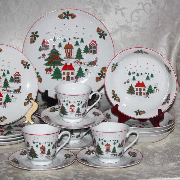 Exquisite Christmas 20 Piece Dinnerware Set | "Christmas Pleasure" Style - Picture 3 of 9